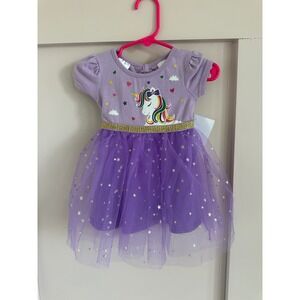 Kidgets Baby Girls Purple Unicorn Star Tutu Dress 12M Gold Glitter Waistband